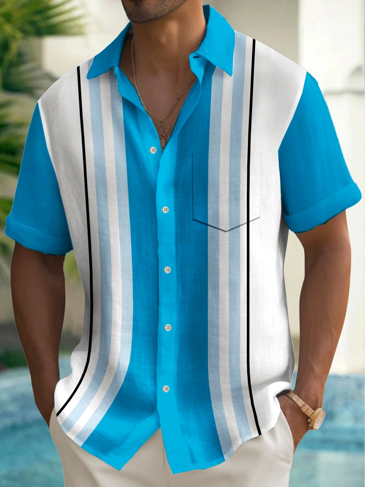 Casual Contrast rayas Resorcamiseta para hombre