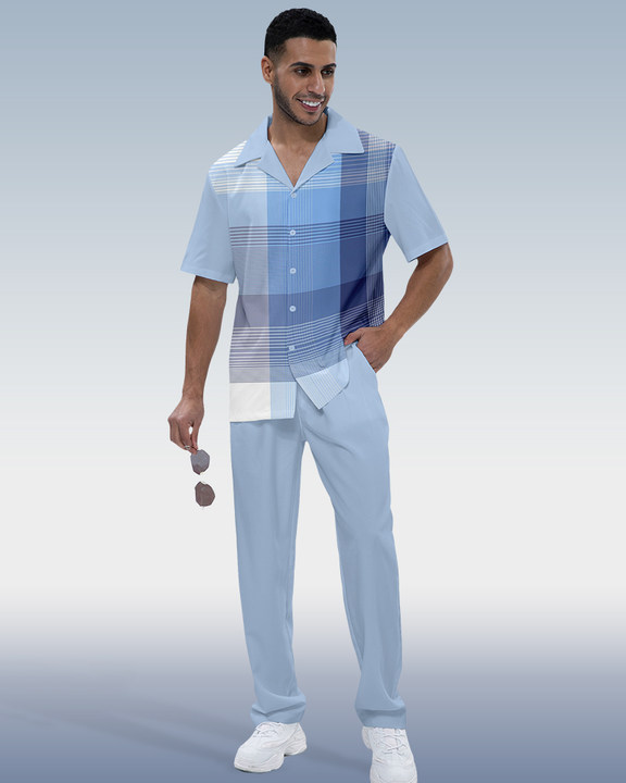 Camisa Rianmond Check estampado de manga corta Walking Set 351 para hombre