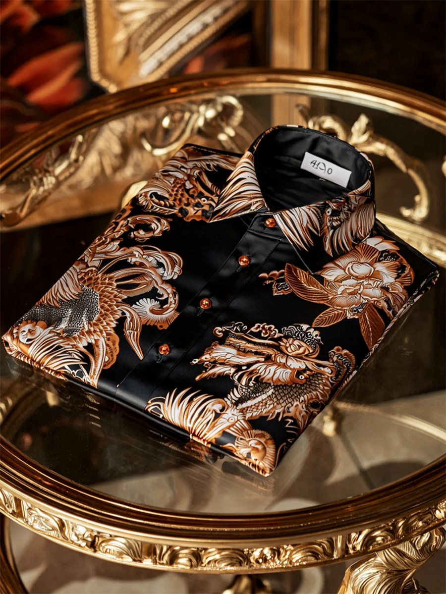 Camisa Resort floral estampado de manga larga para hombre