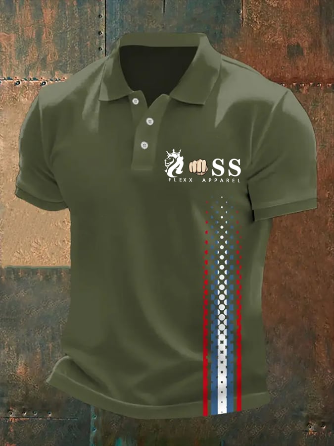 Camisa polo retro Letter estampado casual para hombre