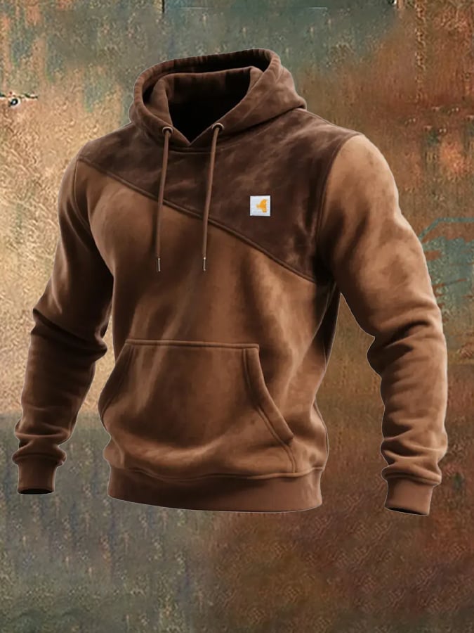 Sudadera retro desgastado en bloques de color estampado casual de manga larga para hombre