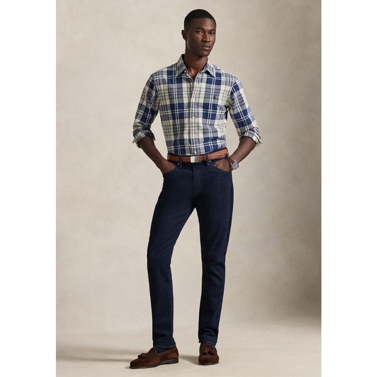Classic Fit Plaid Brushed Oxford Shirt - 5
