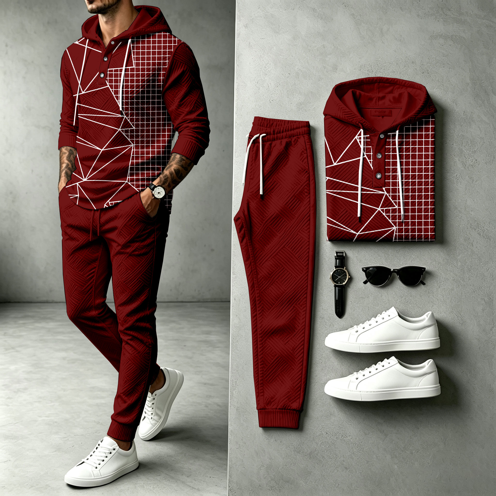 para hombre Red Hooded Sweacamiseta and pantalón Set