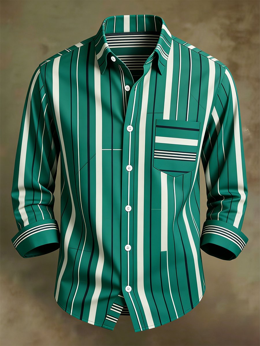 Camisa retro ejecutivo Bag House Geometric de manga larga para hombre