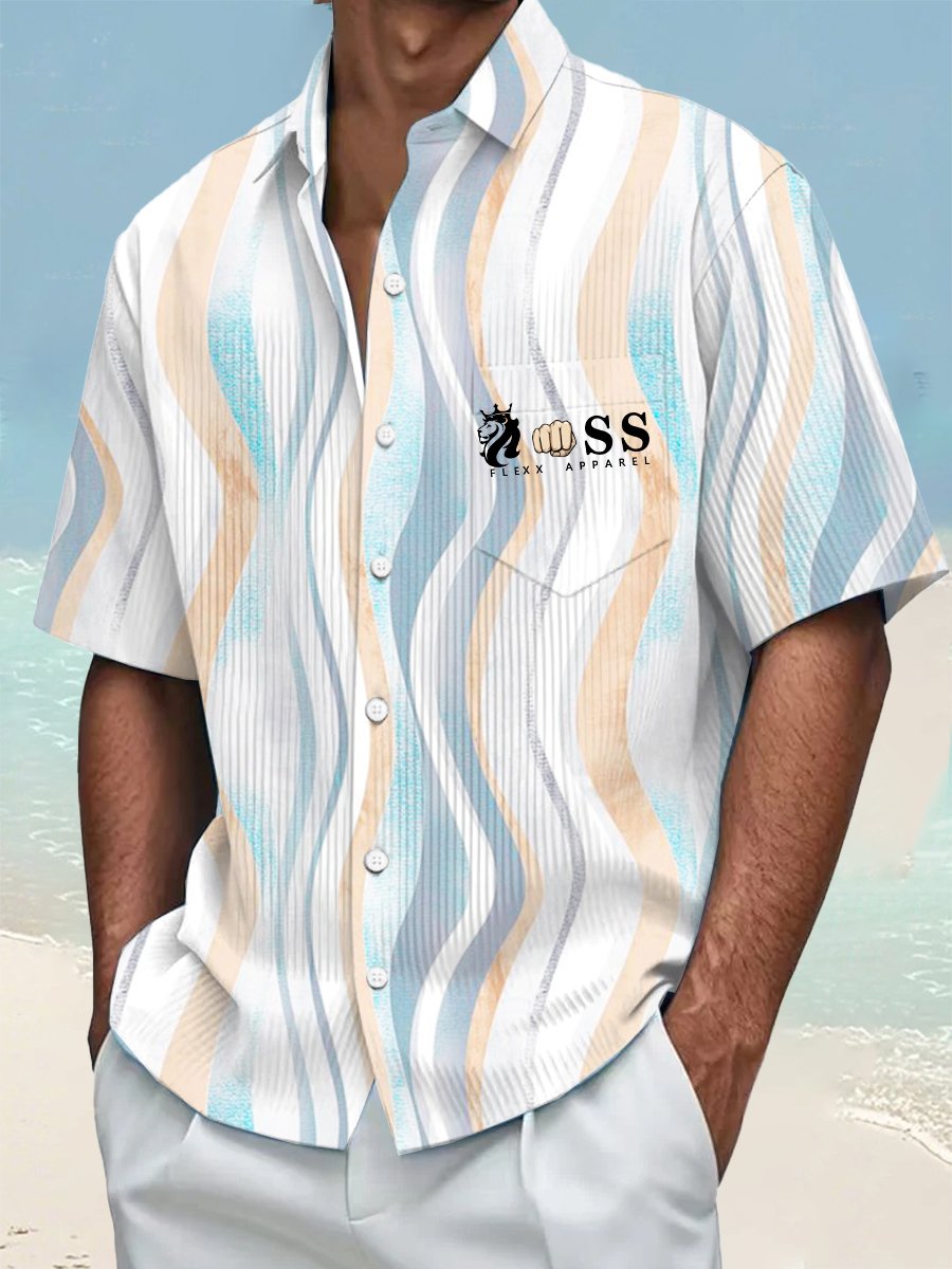 Camisa casual Contrast Color Holiday Ice a rayas para hombre