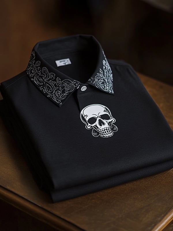 Camisa polo clásico ejecutivo Skull Logo de manga corta para hombre