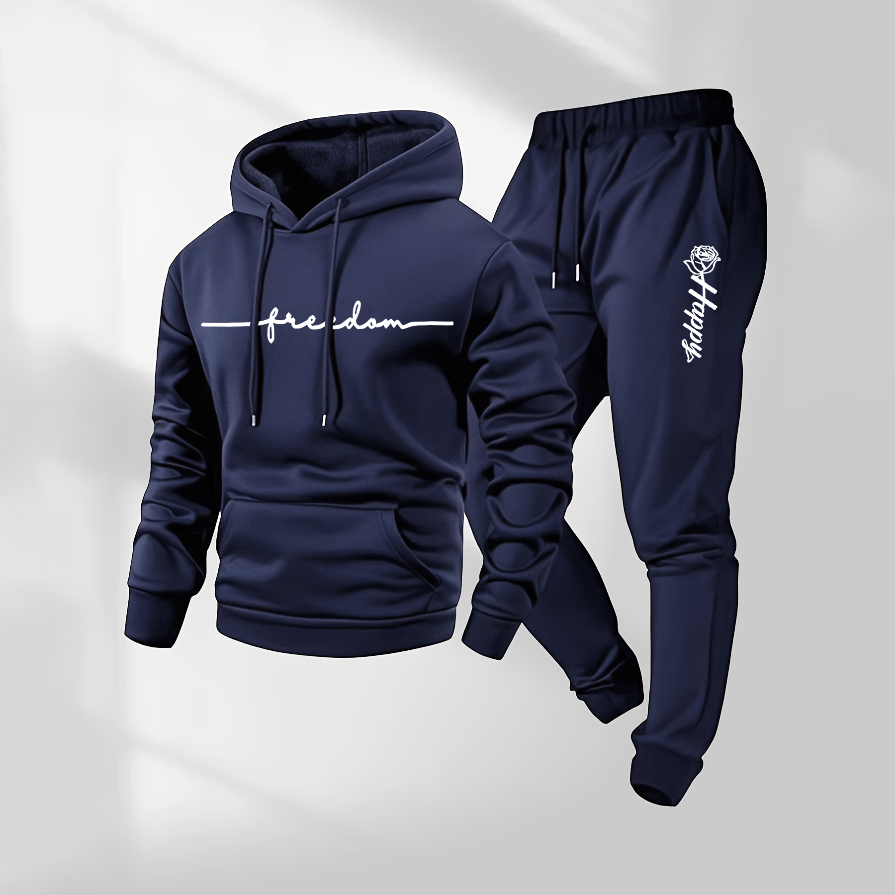 Sudadera con capucha Rose Pattern estampado and Drawstring Sweatpantalón Set, Menswear, casual Athletic de manga larga Hooded chaqueta & Trousers for Fall & Winter, Clothing for para uso diario Wear, Sportswear Indoor para exterior, Tracksuit, Athleisure para hombre
