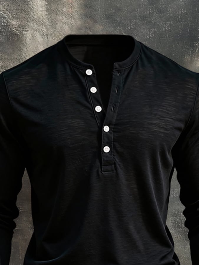 Camiseta vintage Style Pure de algodón Simple de manga larga para hombre