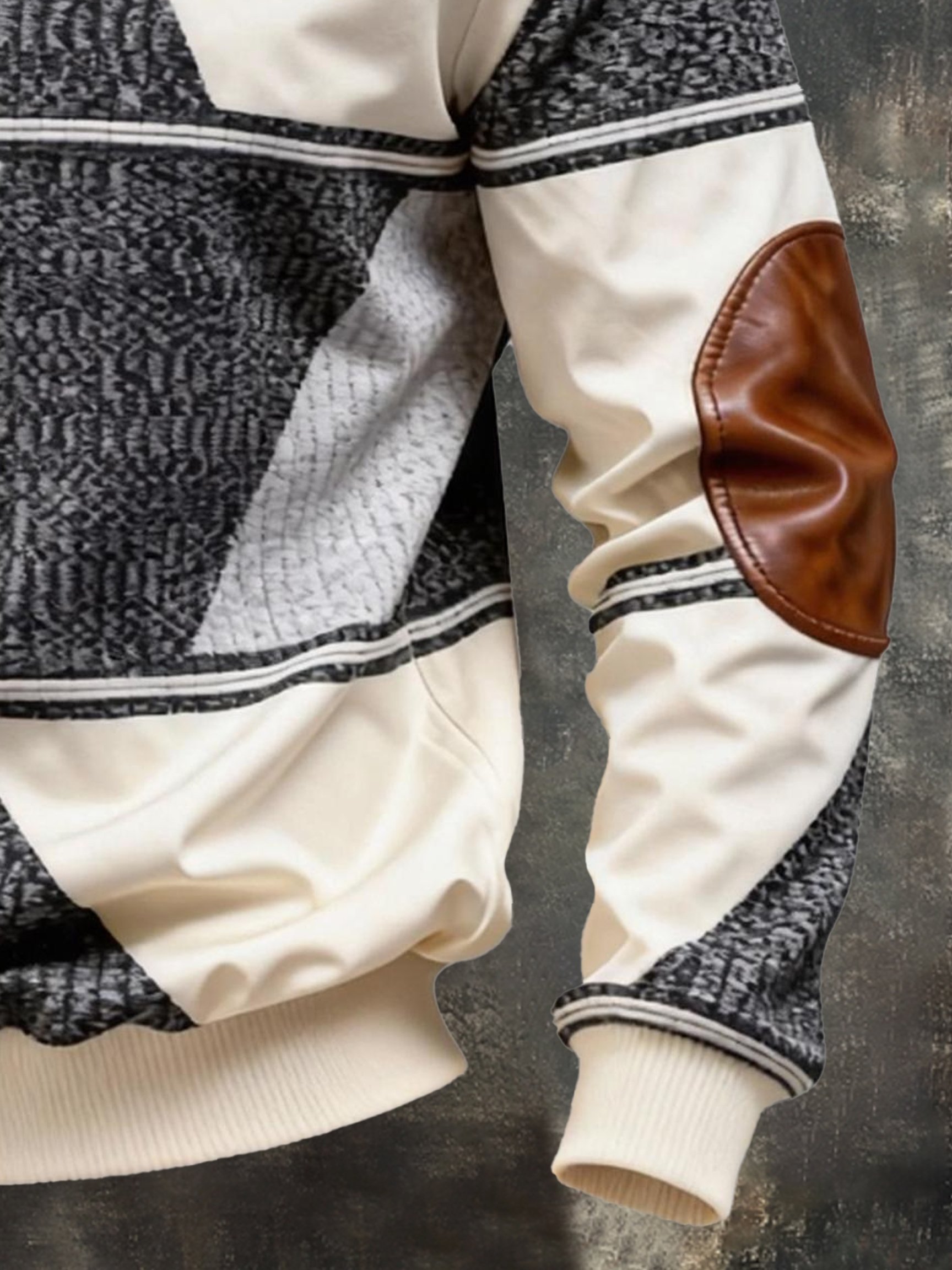 Sudadera vintage Color-Block estampado con cierre con gorrasucha para hombre