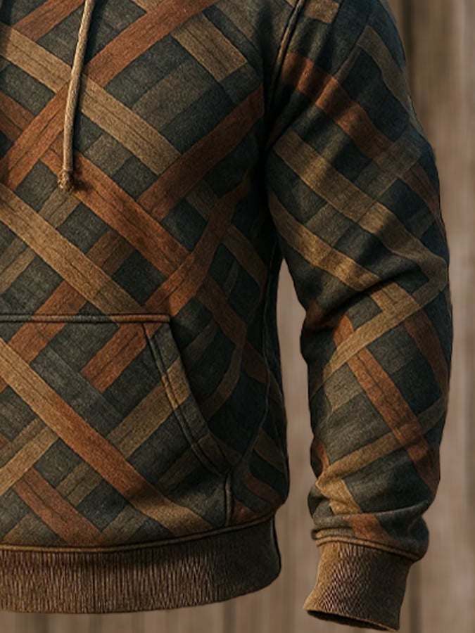 Sudadera retro desgastado en bloques de color estampado casual de manga larga para hombre