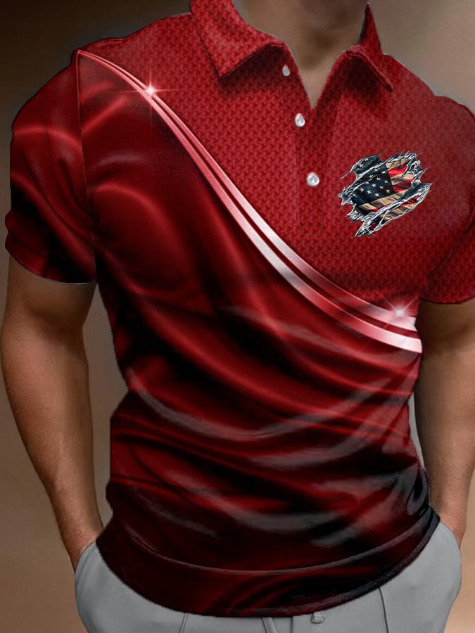 Camisa polo casual Independence Day Flag estampado para hombre