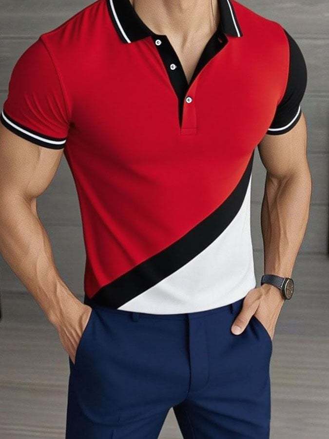 Camisa polo casual clásico Contrast Color ejecutivo de manga corta para hombre - vista 1