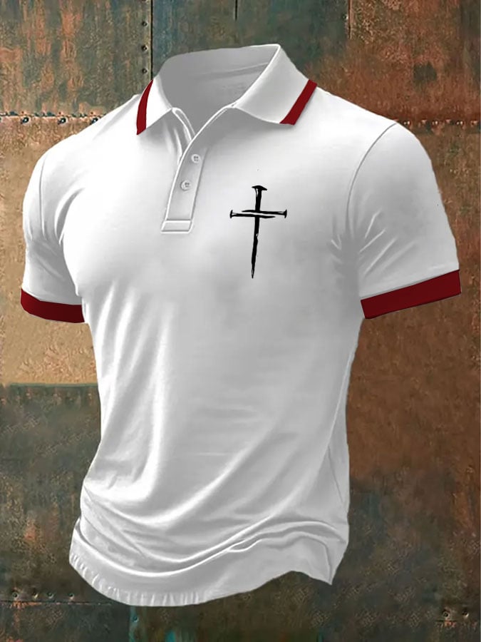 Camisa polo retro Faith casual estampado para hombre