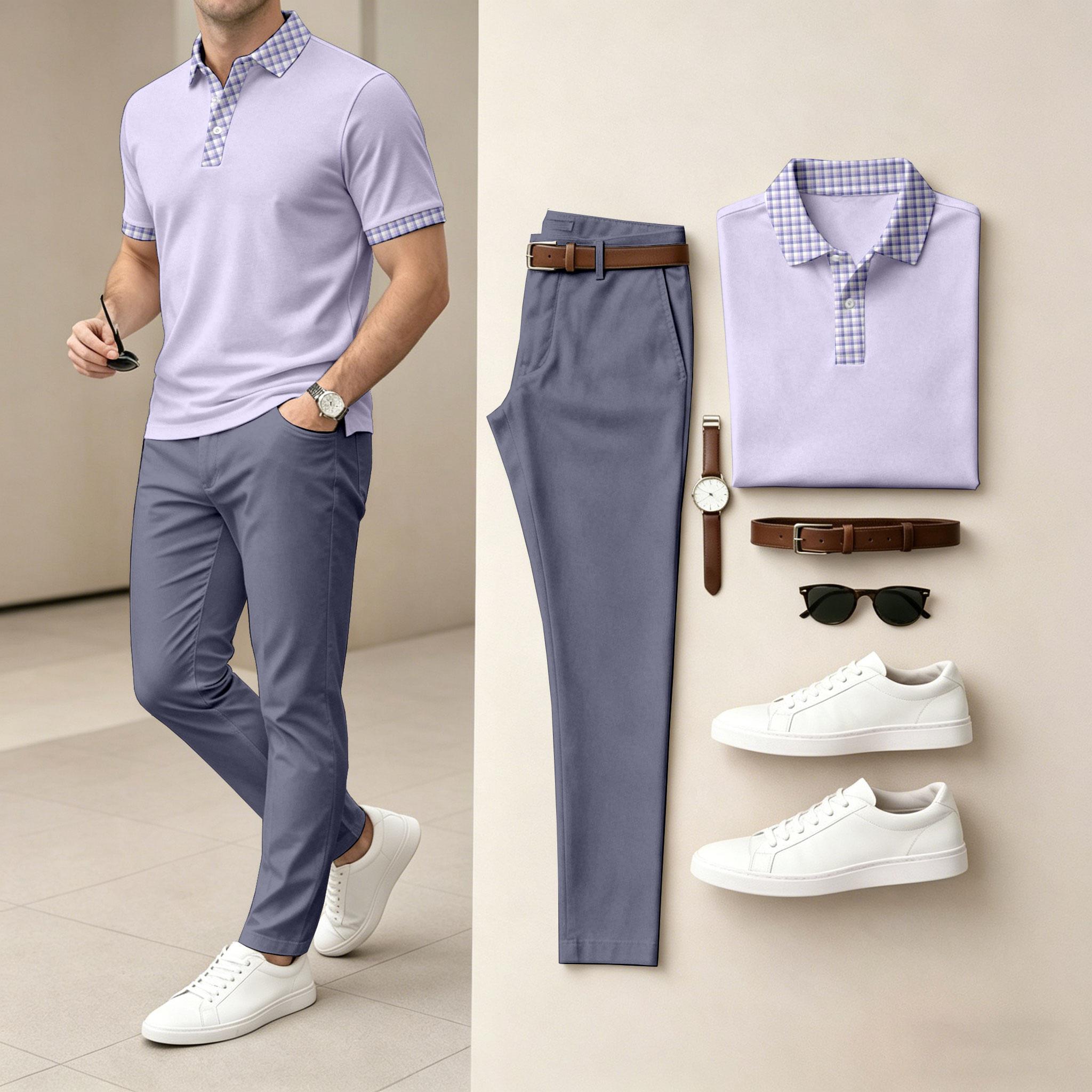 para hombre Purple de manga corta camisa polo and Long pantalón conjunto de dos piezas