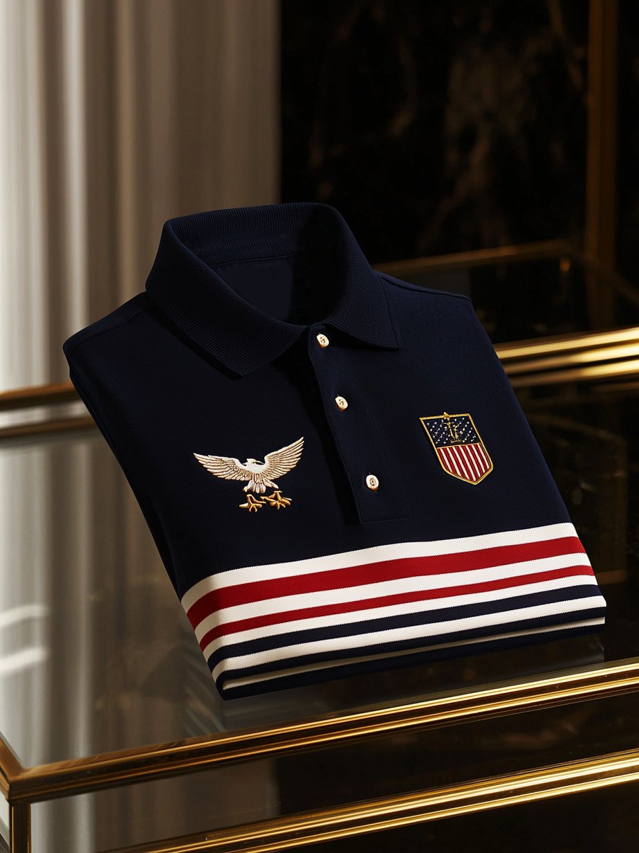 Camisa polo ejecutivo casual White Eagle rayas con botones de manga corta para hombre