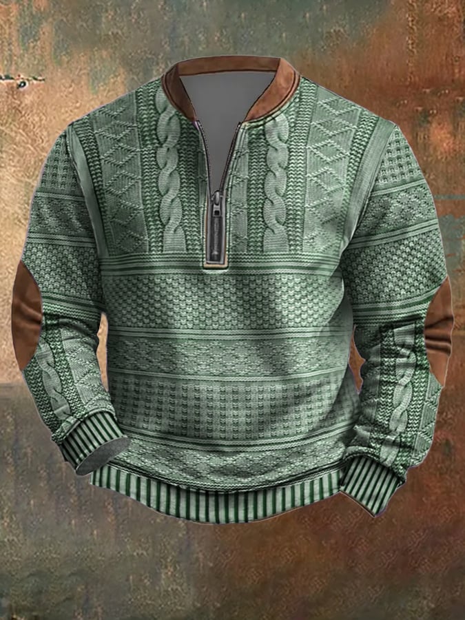 Sudadera vintage tejido estampado con cierre para hombre