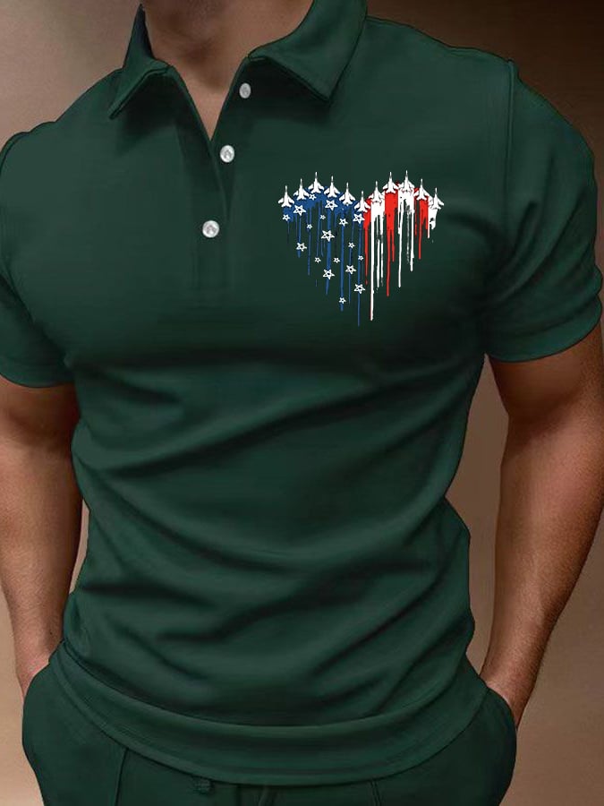 Camisa polo Independence Day estampado casual para hombre