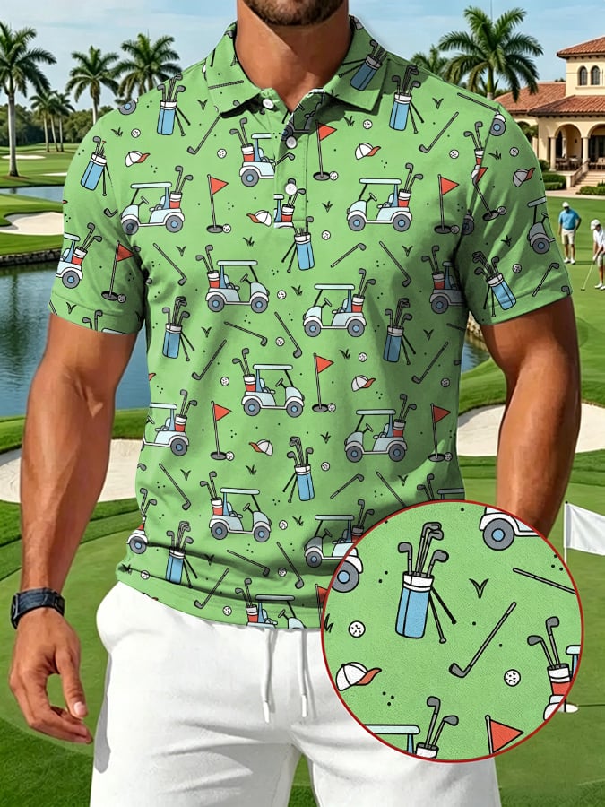 Camisa polo Golf Cart & Club estampado casual para hombre