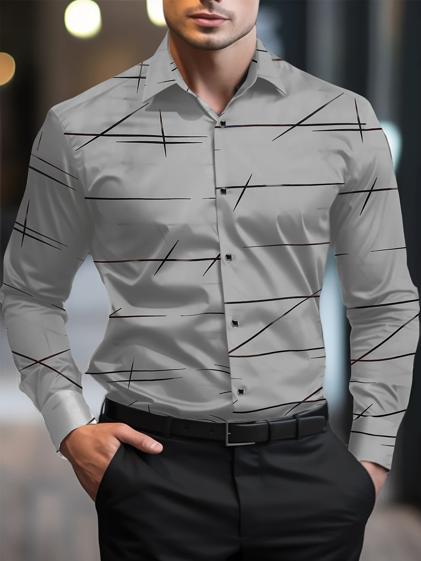 Camisa Street Style ejecutivo casual estampado de manga larga para hombre