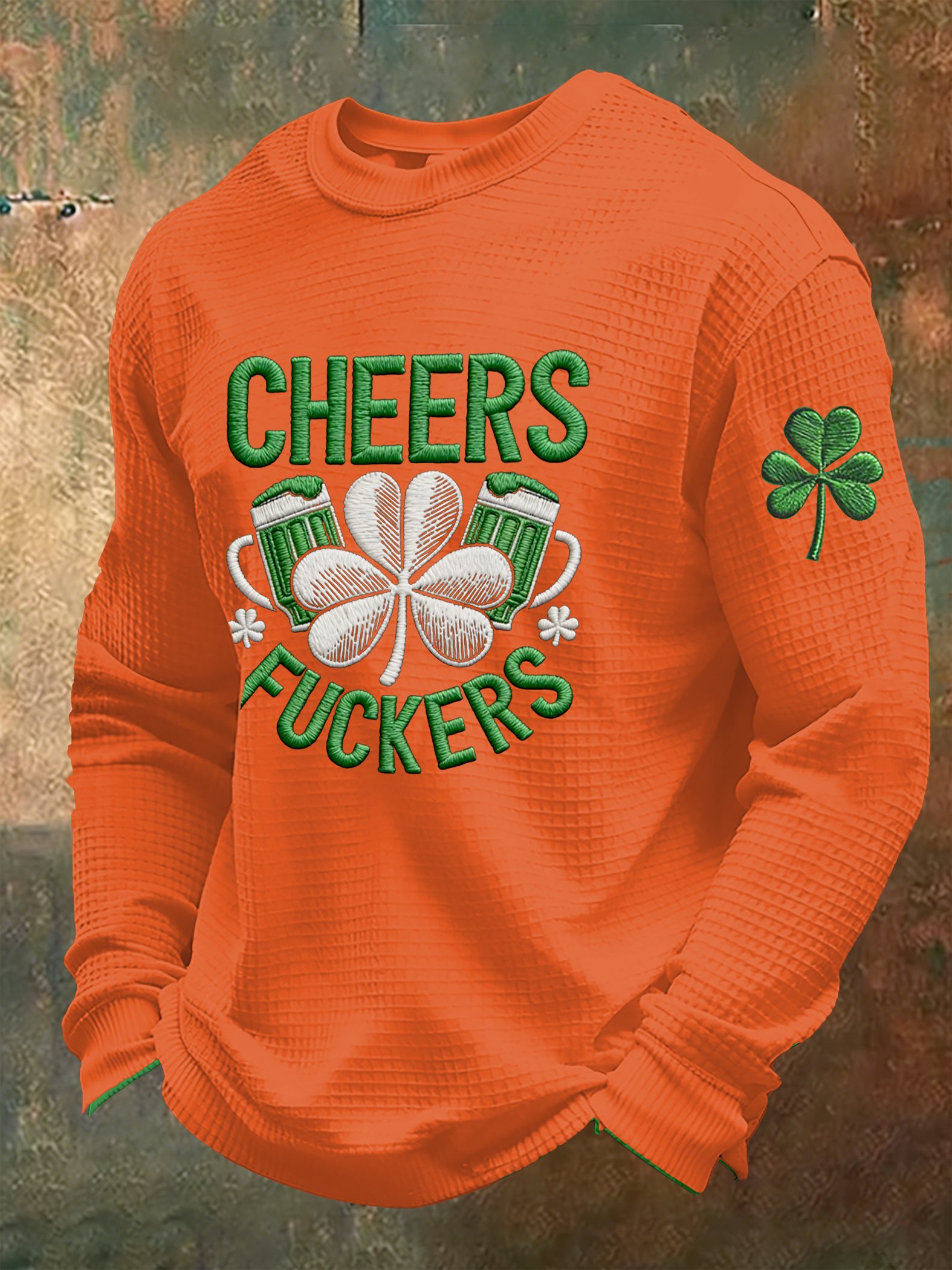 Camiseta St. Patrick's Day estampado Waffle Gown de manga larga para hombre
