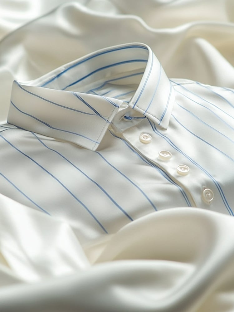 Camisa ejecutivo casual a rayas solapa de manga corta para hombre