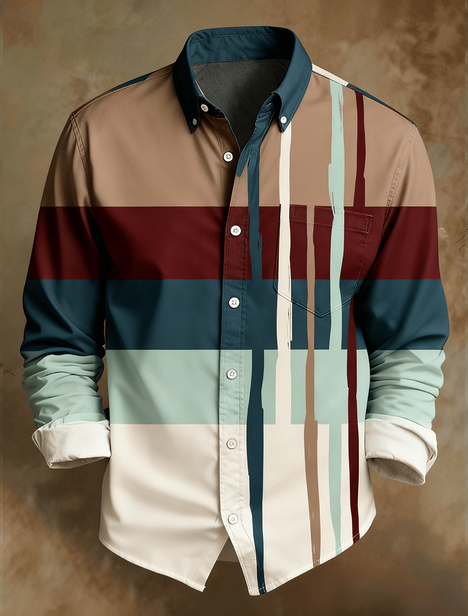 Camisa retro Abstract Art estampado Comfortable ejecutivo Style para hombre
