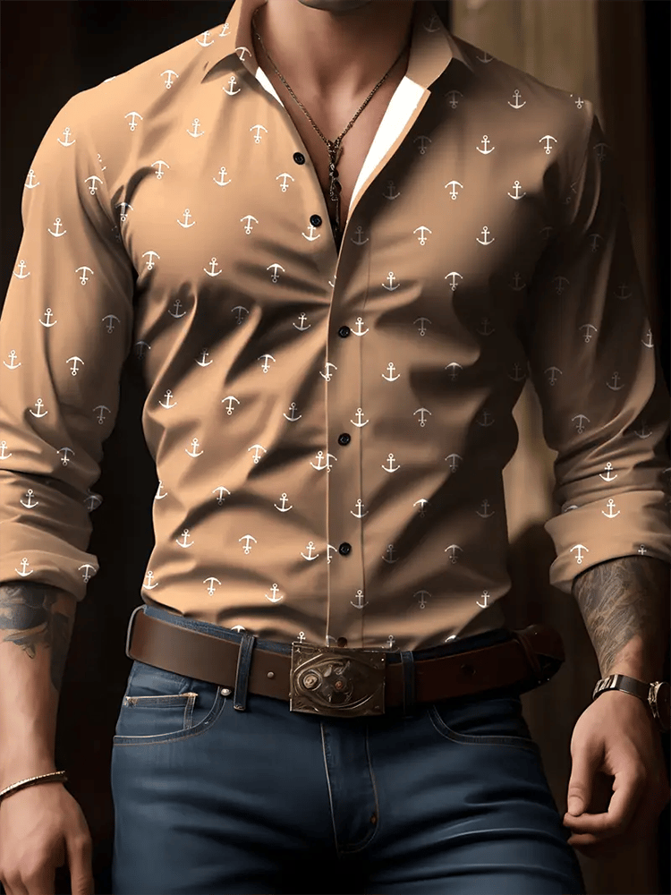 Camisa Street Style ejecutivo casual estampado de manga larga para hombre