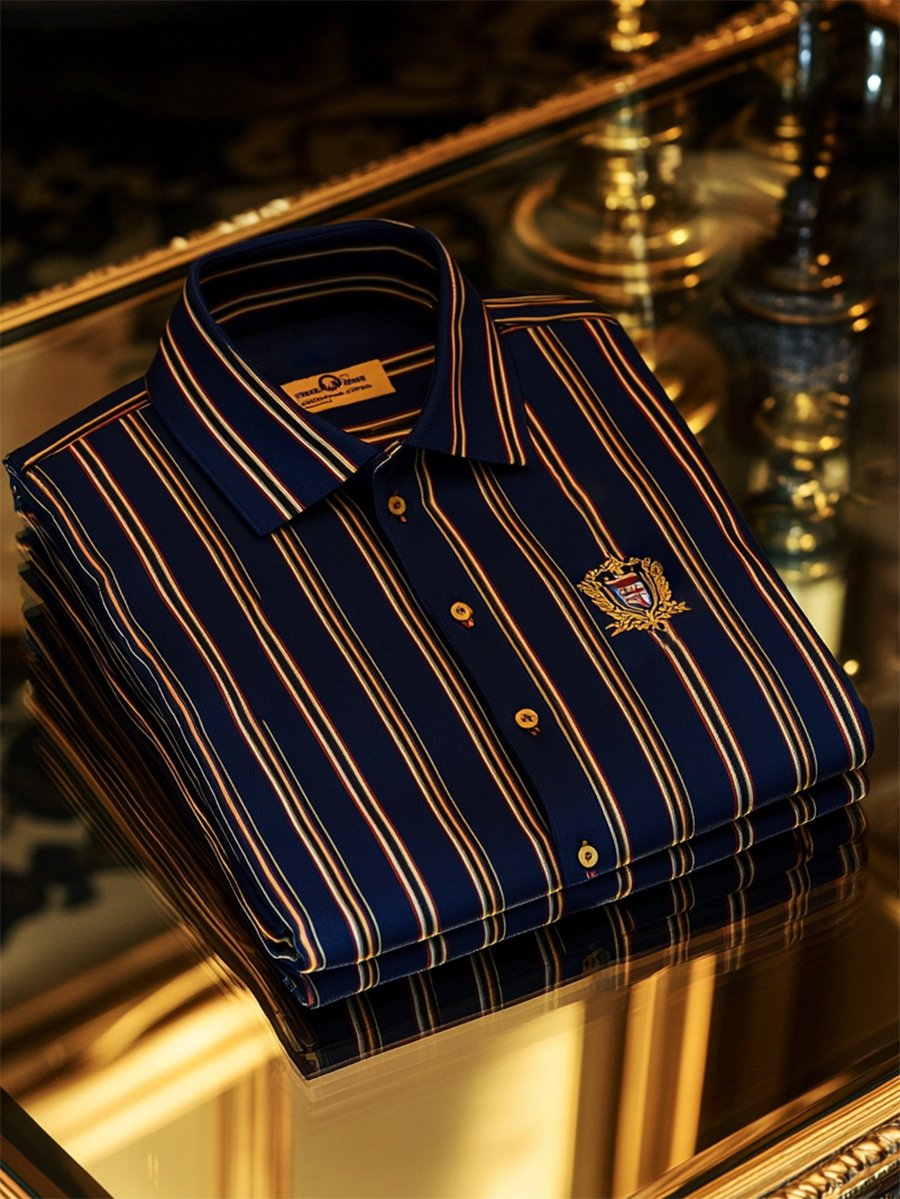 Camisa ejecutivo casual a rayas Logo estampado de manga larga para hombre