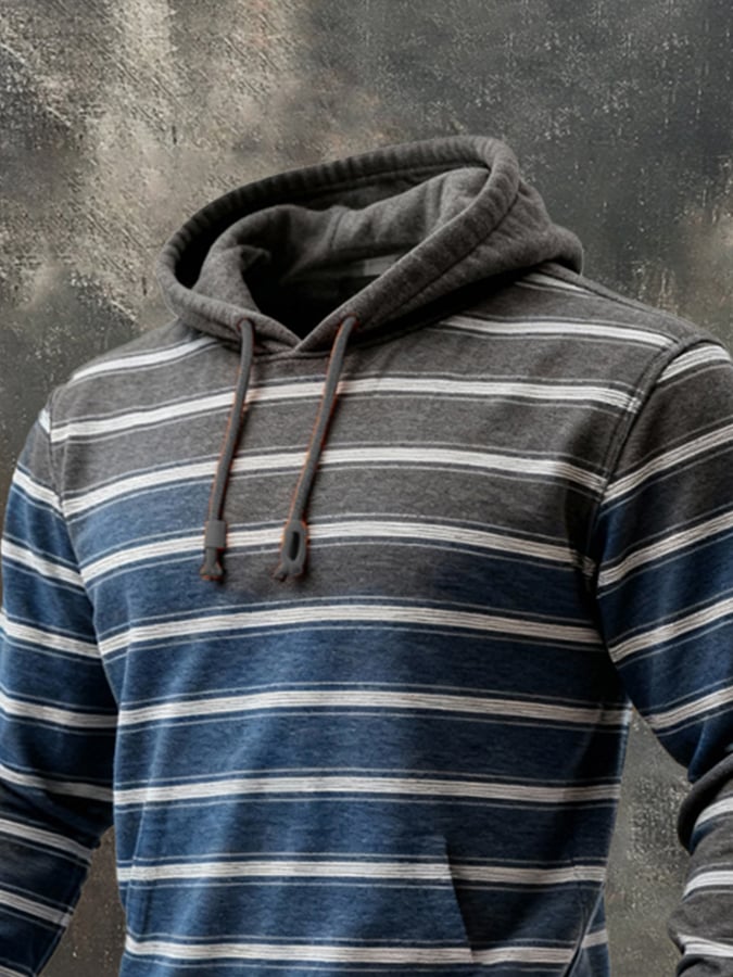 Sudadera retro a rayas degradado Hooded para hombre