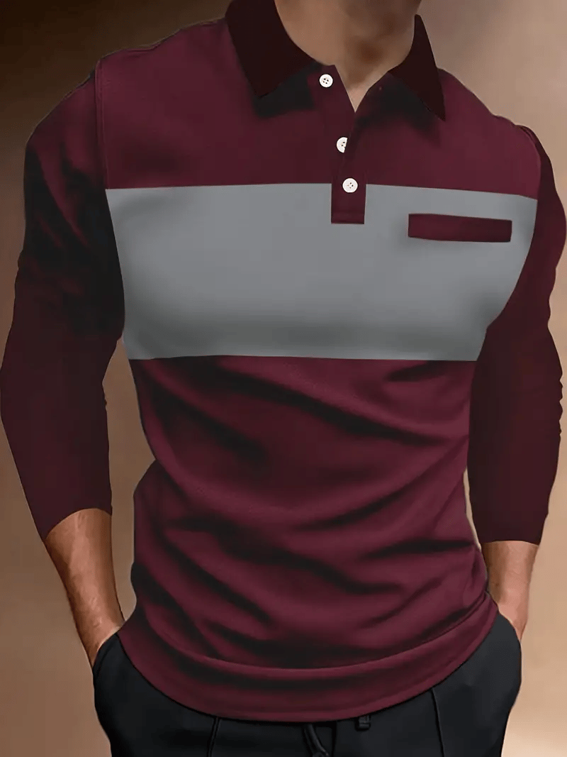 Camisa polo ejecutivo casual a rayas de manga larga para hombre