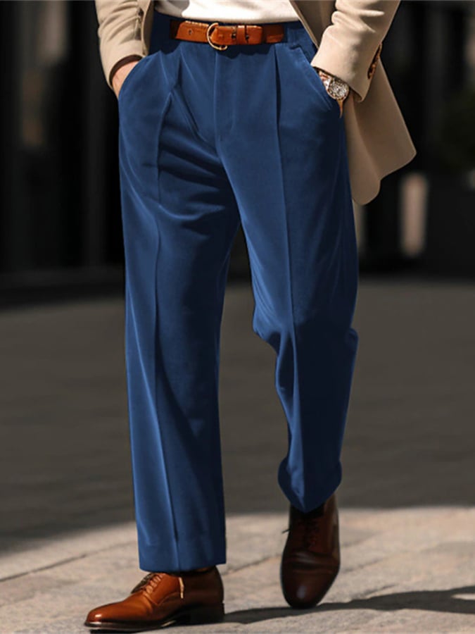 Casual de color sólido terciopelo Straight Trousers para hombre