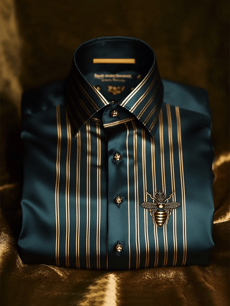 Camisa satén Luxe estampado de manga corta Button para hombre