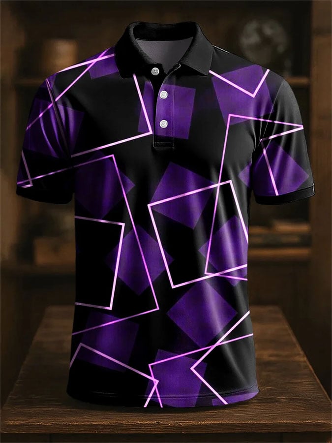 Camisa polo casual en bloques de color estampado de manga corta para hombre
