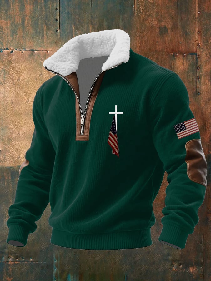 Sudadera Faith estampado tejidoted Fabric cierre Fur cuello de manga larga para hombre
