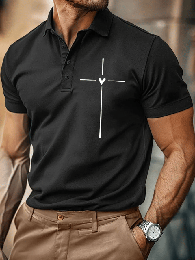 Camisa polo retro Faith Cross estampado para hombre