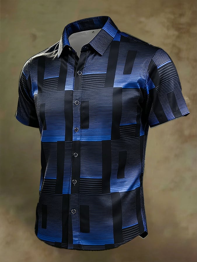 Camisa retro Bauhaus Geometric de manga corta para hombre