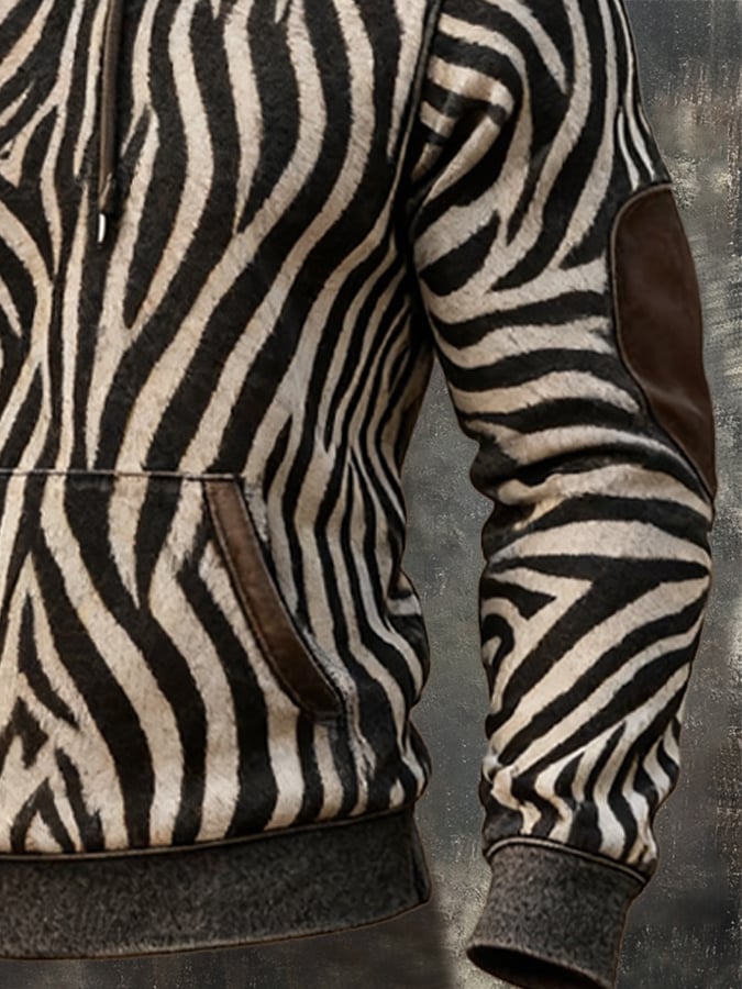 Sudadera retro Zebra estampado casual de manga larga para hombre