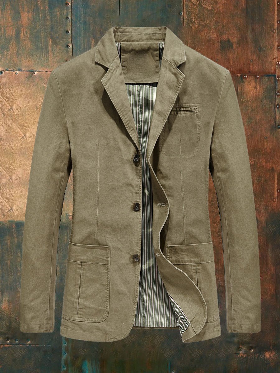 Saco de color sólido retro casual solapa para hombre