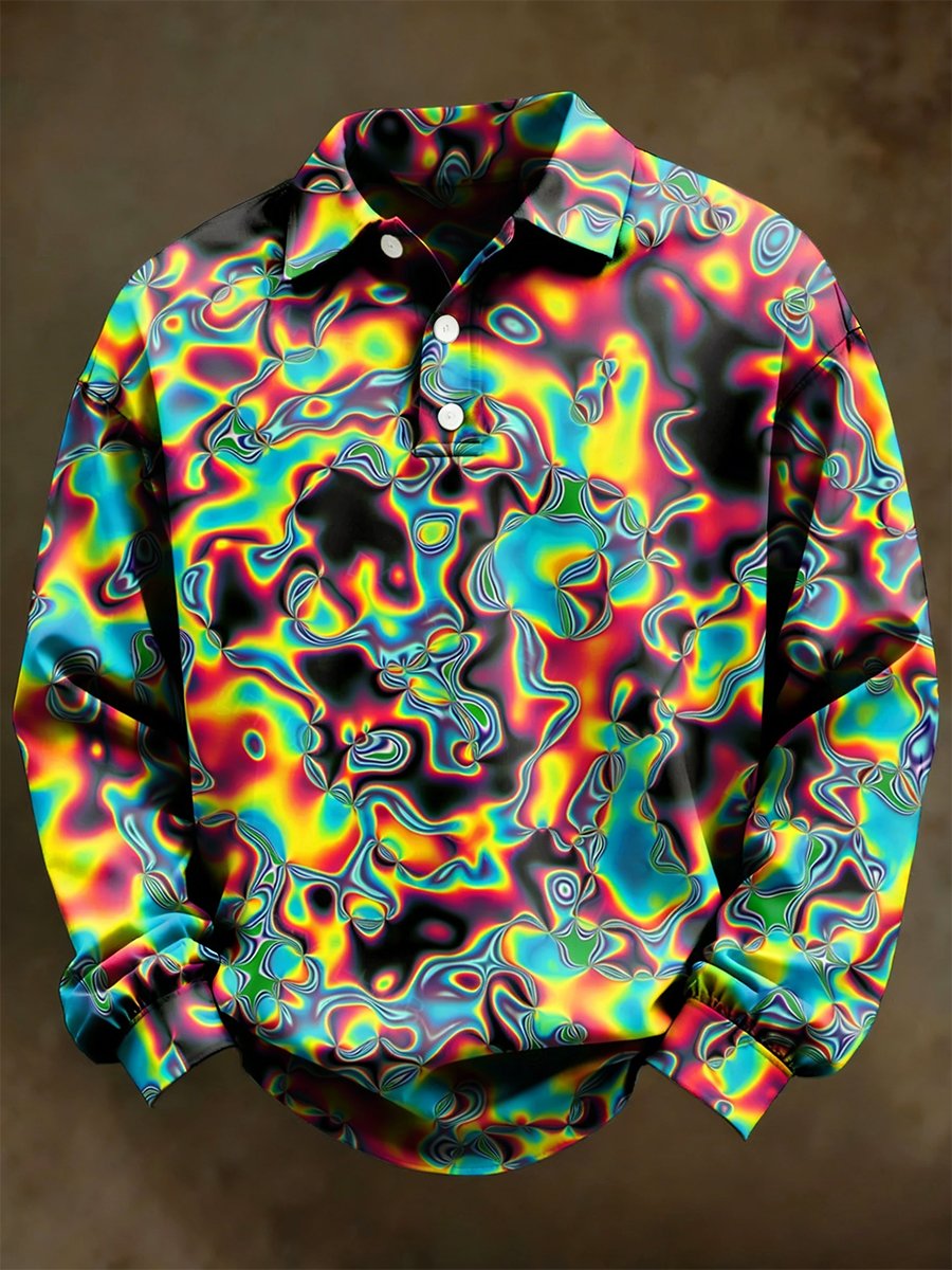 Camisa polo Wavy Swirl Art de manga larga para hombre