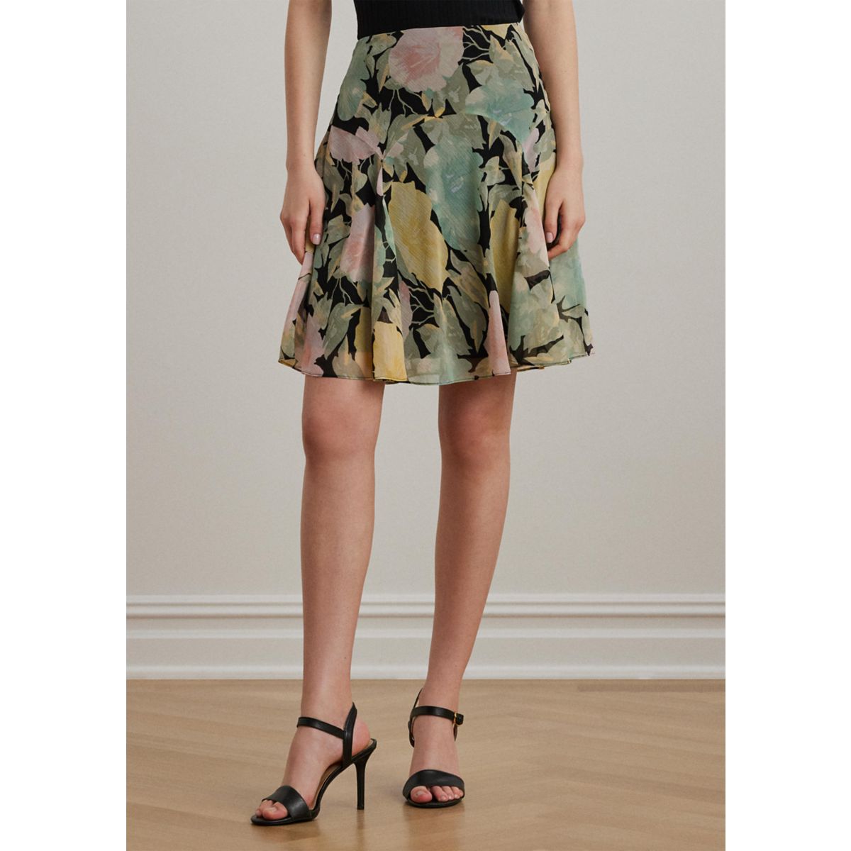 Floral Crinkle Georgette Skirt - 1