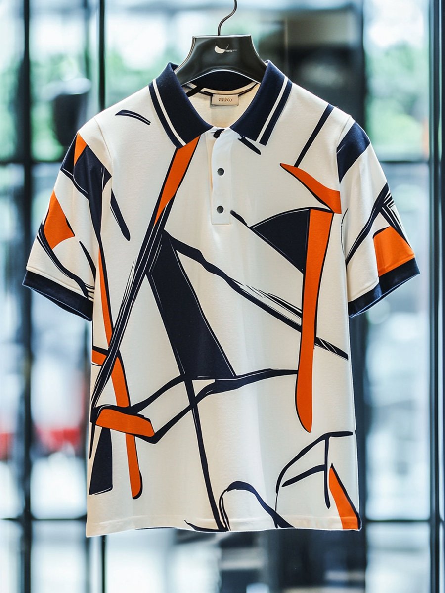 Camisa polo ejecutivo casual Bauhaus estampado Button de manga corta para hombre