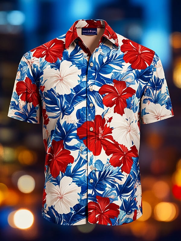 Camisa Beach Vacation floral de manga corta para hombre