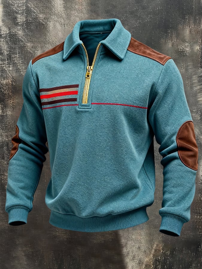 Sudadera retro en bloques de color estampado Color-Blocked con cierre para hombre