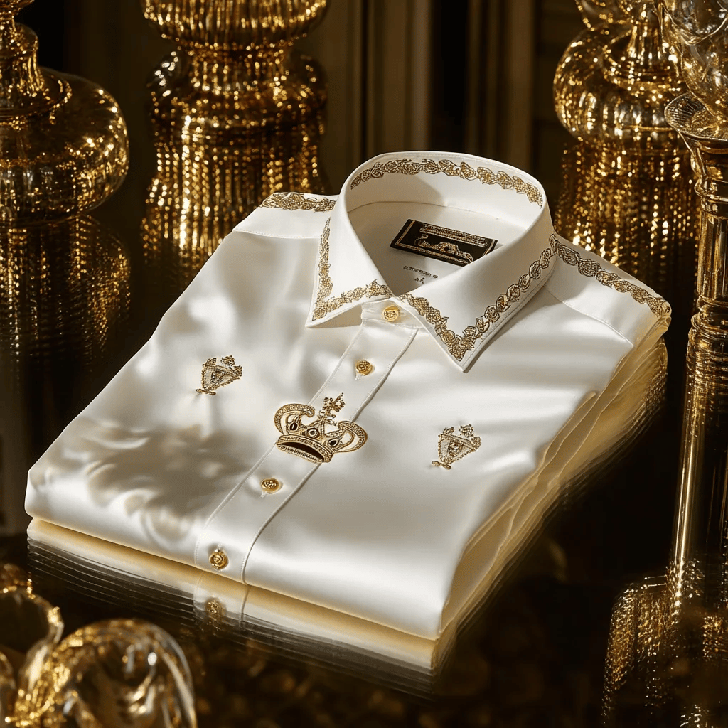 Camisa satén Luxe estampado de manga corta Button para hombre