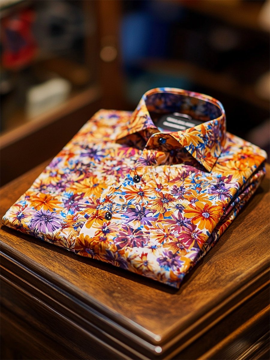 Camisa satén Luxe hawaiano estampado de manga corta Button para hombre