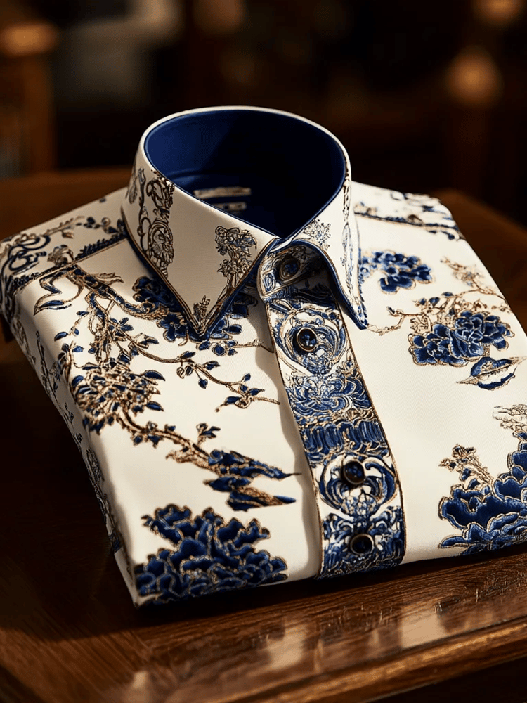Camisa vintage de lujo de manga larga para hombre