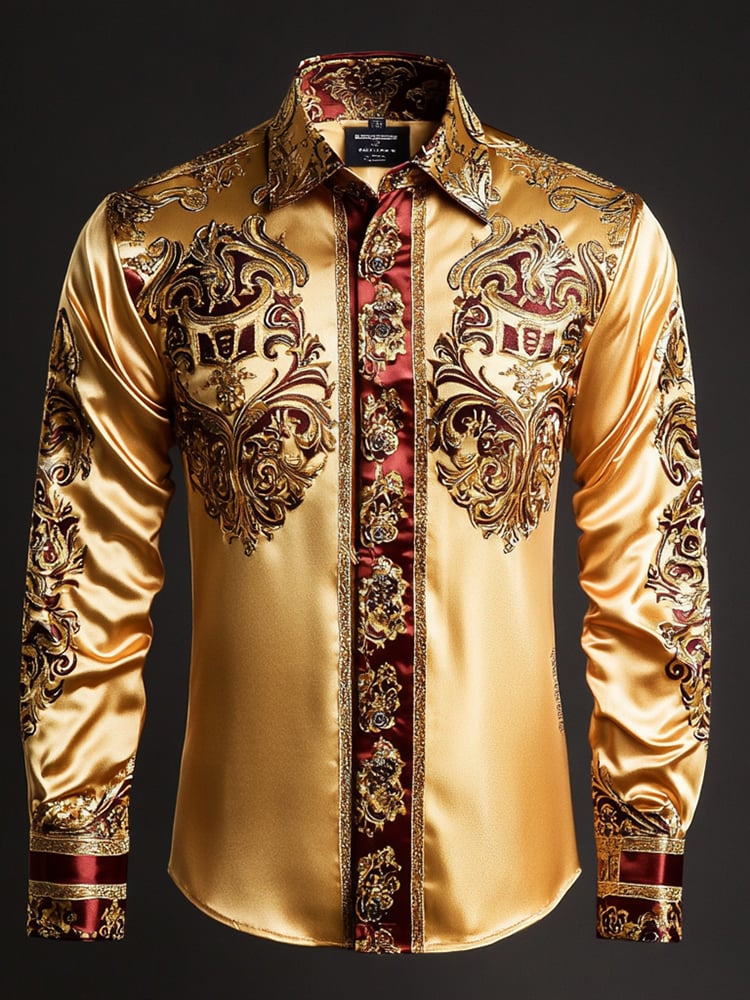Camisa satén Luxe de manga larga con botones para hombre