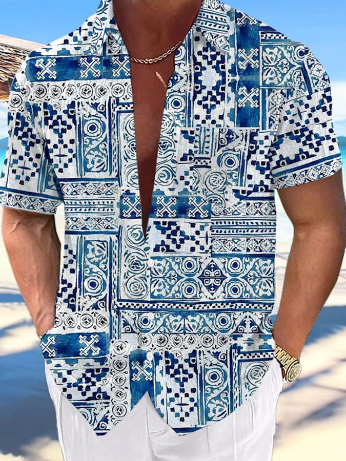 Camisa Resort Hawaiian estampado casual de manga corta para hombre