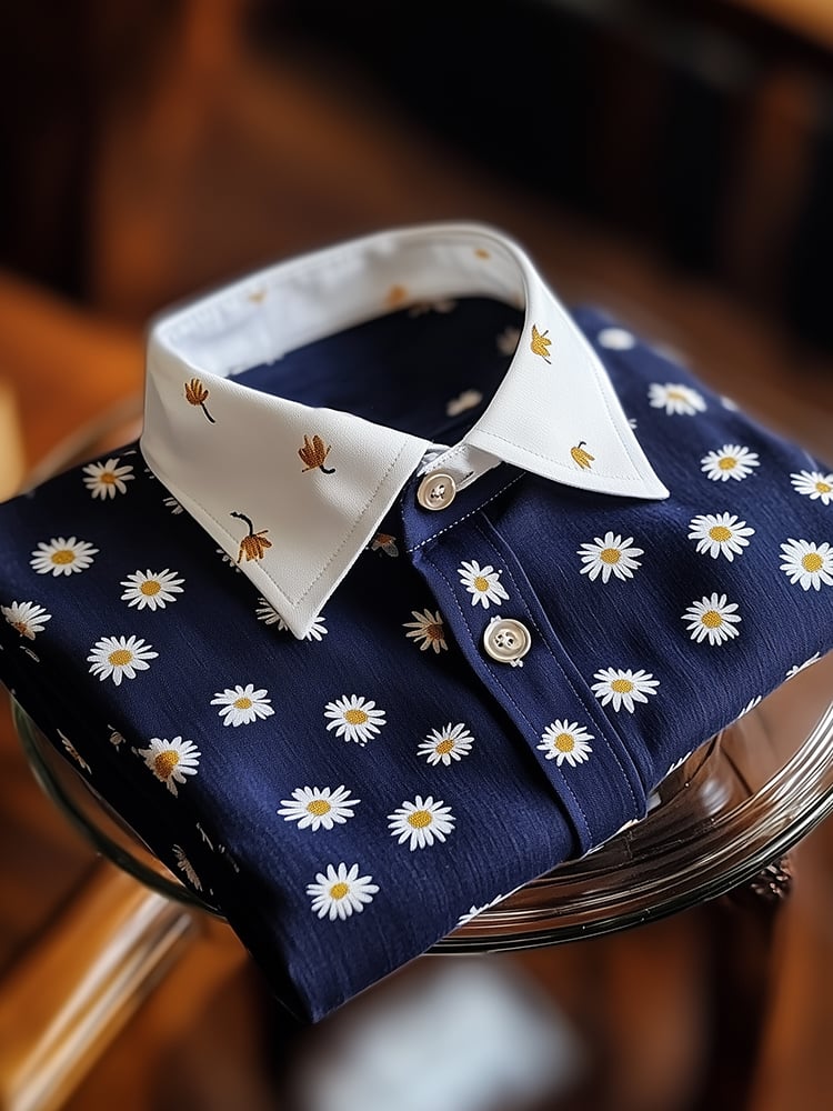 Camisa ejecutivo casual floral solapa de manga corta para hombre