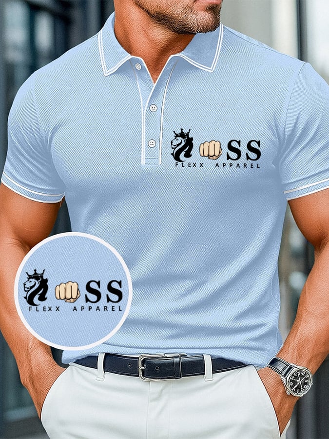 Camisa polo casual, comfortable, and transpirable retro letter estampado para hombre